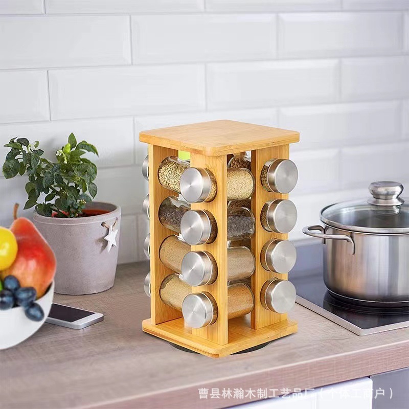 Cross-border wooden seasoning rack kitchen multi-layer rotatable spice seasoning bottle storage rack split-style seasoning tank storage rack