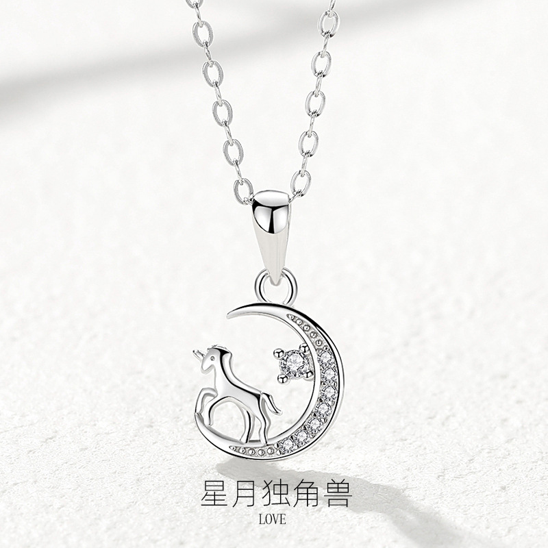 S925 unicornio collar de plata esterlina para las mujeres ins verano luz lujo nicho nueva clavícula cadena colgante regalo del Día San Valentín