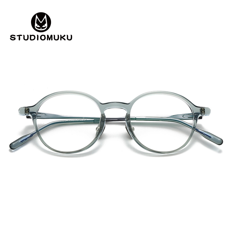 STUDIOMUKU Gafas de madera fresca Marco de gafas de diseño retro Placa Marco de gafas hecho a mano de titanio puro Marco de marco redondo