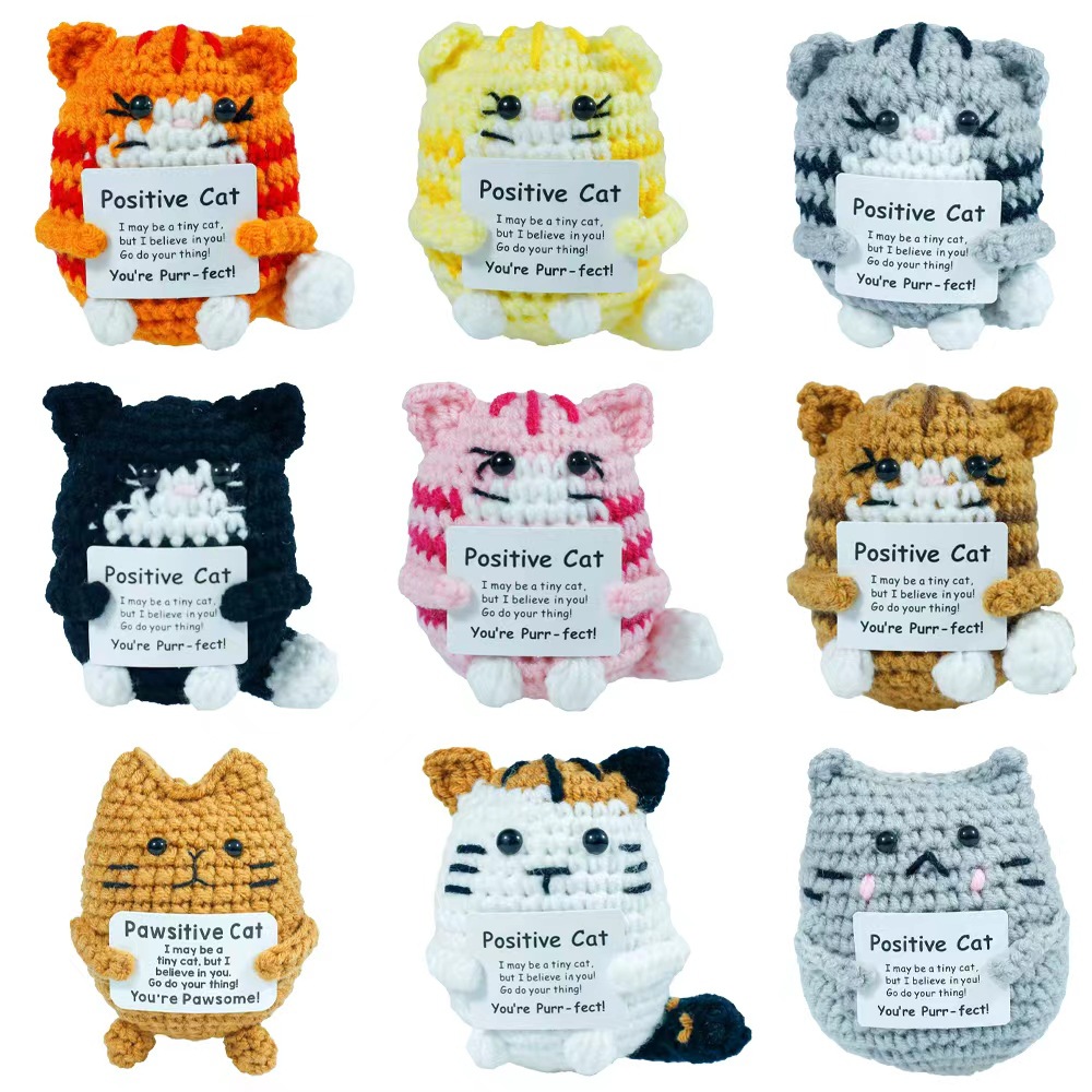 New Cross-Border Amazon New Handmade Crocheted Positive Energy Wool Kitten Series Doll Ornaments Craft