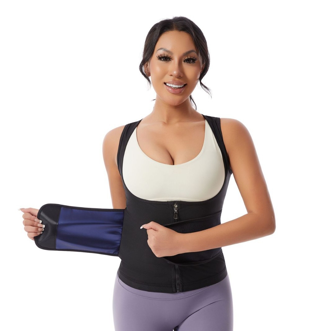 Cross-Border Waist-Sealed Zipper Sweat Suit, Adjustable Corset Belt, Women's Fitness Running Body Shaping Abdominal Yoga Shapewear