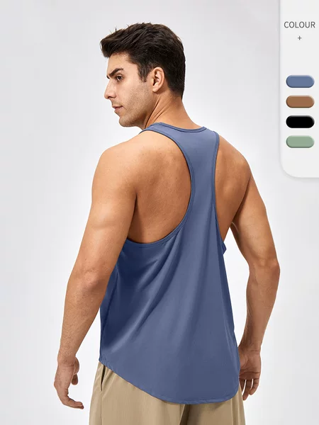 Men's Loose Fitness Vest Round Neck Running Sports Top European and American Quick-Drying Breathable Training Racer Vest 41115