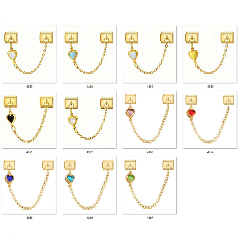 In-Stock Italian Module Bracelet with Heart-Shaped Pendant Chain, Stainless Steel Strap, Creative Double Hook Jewelry