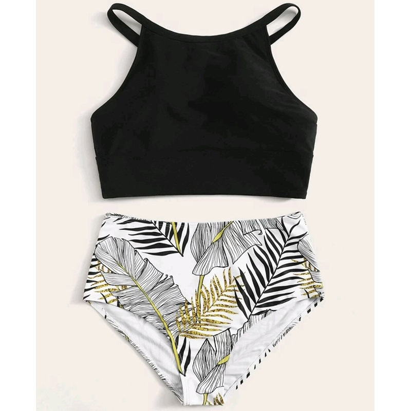 Bikini dividido para mujer, chaleco de cintura alta y pantalón con estampado, nuevo estilo Amazon