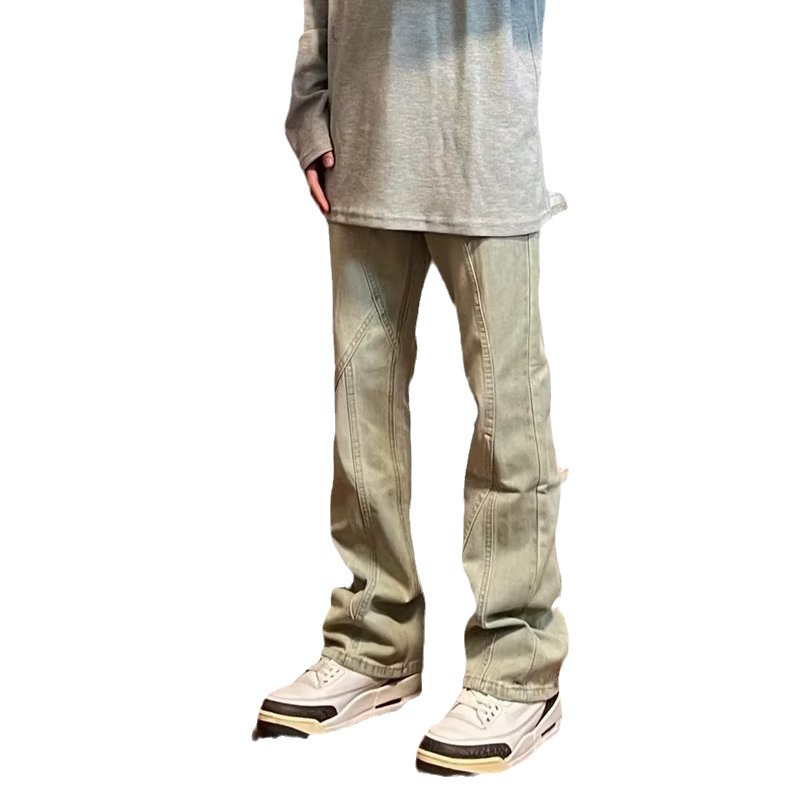 Primavera y otoño American High Street Jeans Pantalones de moda casual para hombres Pantalones amarillos de barro de diseño suelto recto de todo fósforo