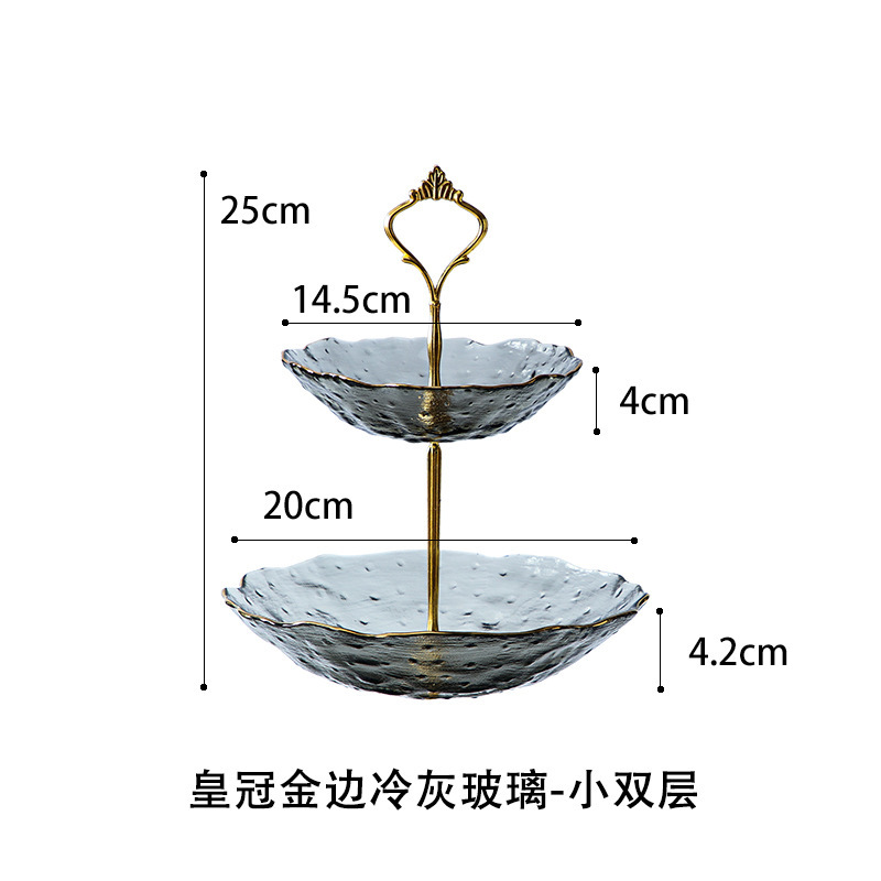 Lujo ligero Viento Phnom Penh vidrio de tres capas de frutas bandejas de alta calidad creativas dulces caseras pastel snack bandejas al por mayor