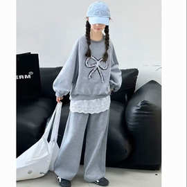 女童春秋套装新款中大童韩版立体蝴蝶结卫衣女孩休闲裤两件套