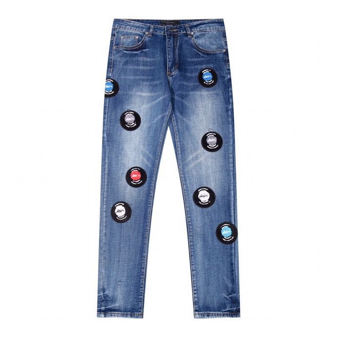 Cross-border fashion brand AMIRI24 spring and summer new men's straight tube distressed patch decorative men's and women's Denim straight tube trousers