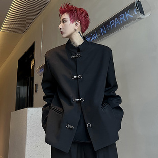 Xiaozhong new Chinese style stand collar suit men's metal buckle fried street Internet celebrity same style retro design sense niche suit trend