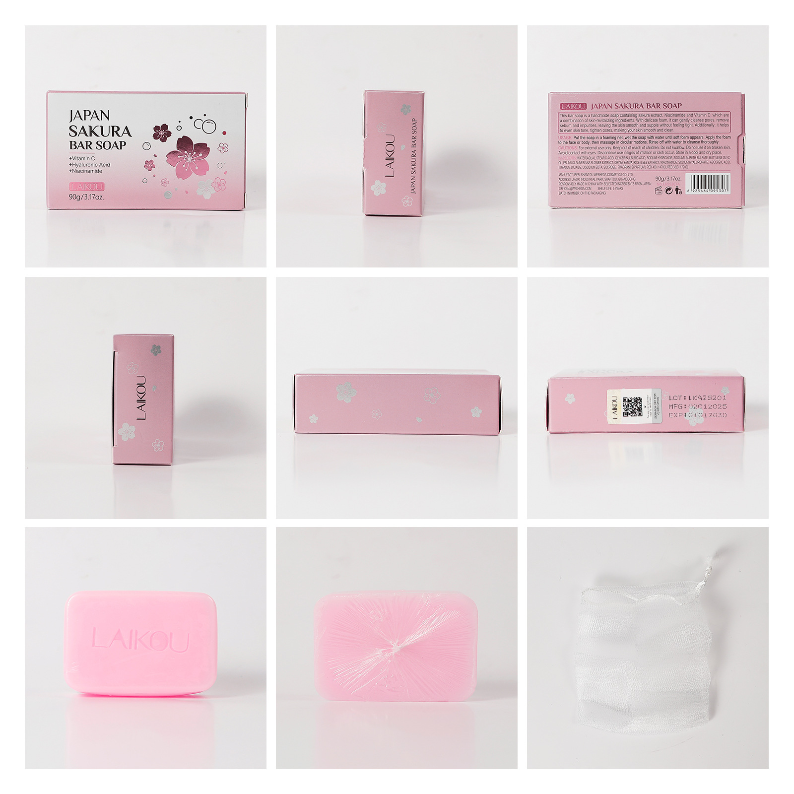 Cross-border Laicome Cherry Blossom Soap 90g for facial cleansing, body cleansing, care, hydrating, moisturizing and nourishing, one-stop delivery Specification drawing