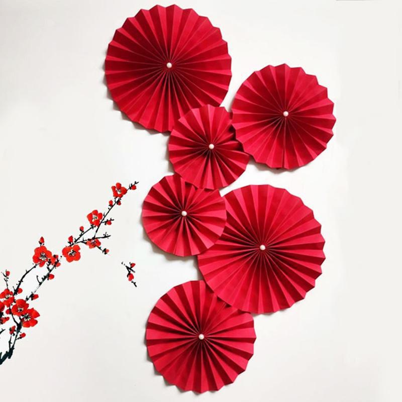 Pure red 6 three-dimensional fan flowers