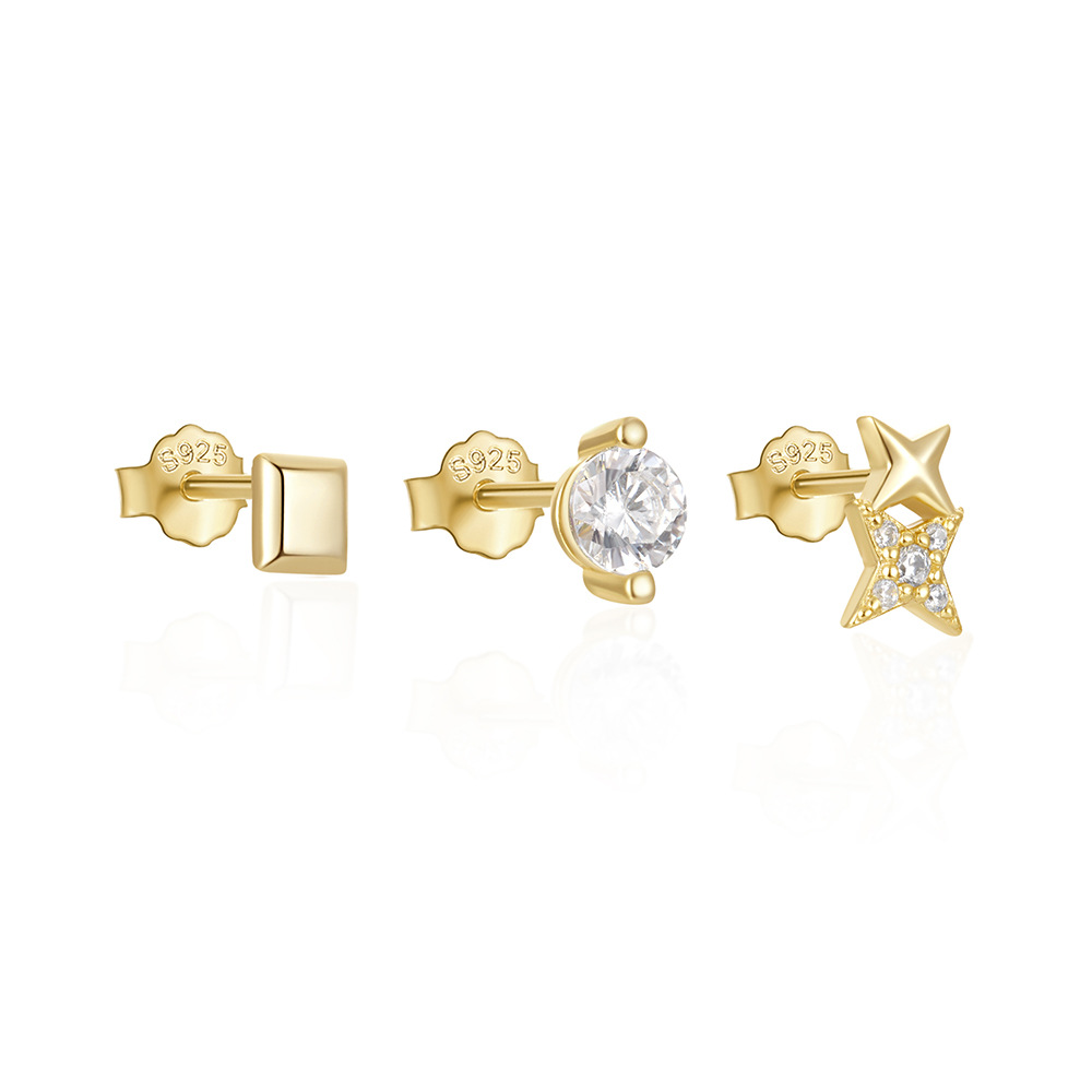 3g Weight Ear Studs Classification 1 Set Quantity Daily Occasion 925 Sterling Silver Material Star, Butterfly Pattern Women's Gender Plating Design Simple Style Style 1 Set 925 Sterling Silver Star Butterfly Ear Studs 120
