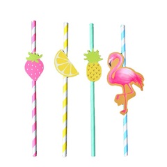 Creative Fruit Flamingo Cartoon Pattern Juice Drink Party Straw Decoration 10 Pieces Supply