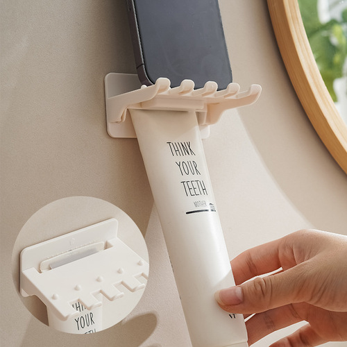 Multifunctional toothbrush and toothpaste holder, wall-mounted toothbrush rack, bathroom hole-free phone holder