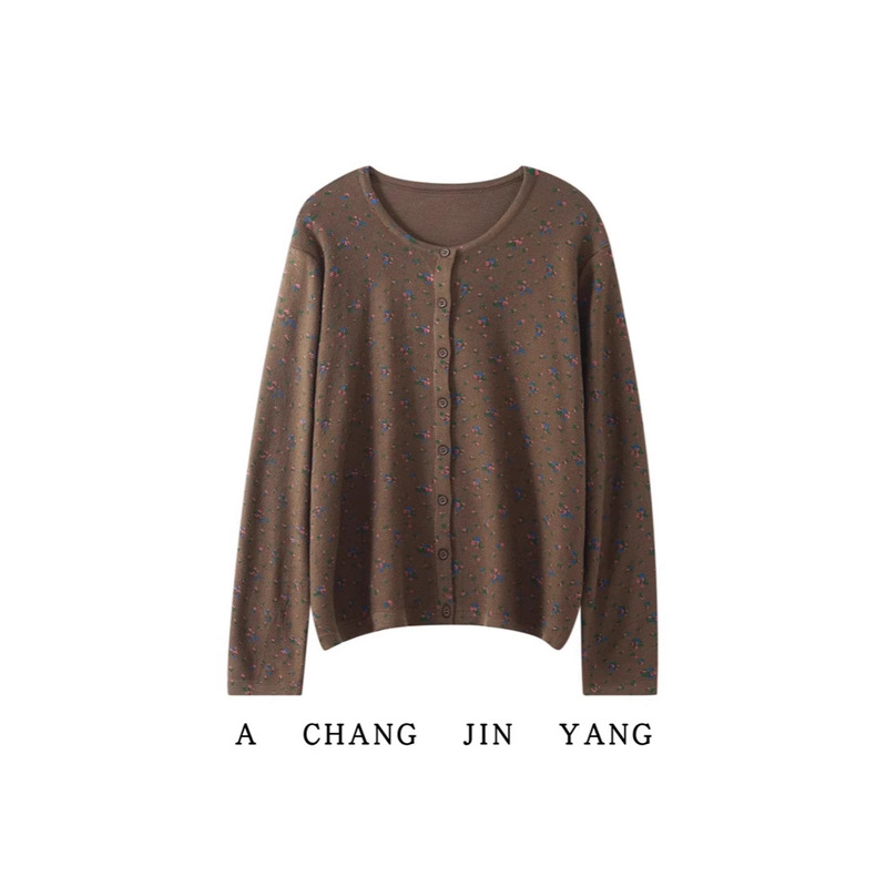 Cross-Border Autumn and Winter New Fashion Retro Floral Cotton Blended Knitwear Cardigan Women's Slim and Versatile Knitwear Women