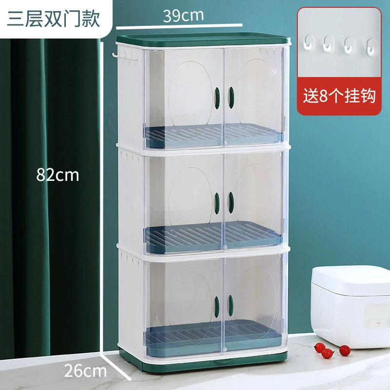 Kitchen bowl shelf and tableware storage box with draining shelves - plastic cupboard for dishes