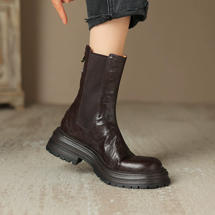 Возьмите овечью шкуру ~ Кожаные ботинки Martin женские осенние и зимние ботинки с толстой подошной трубочкой