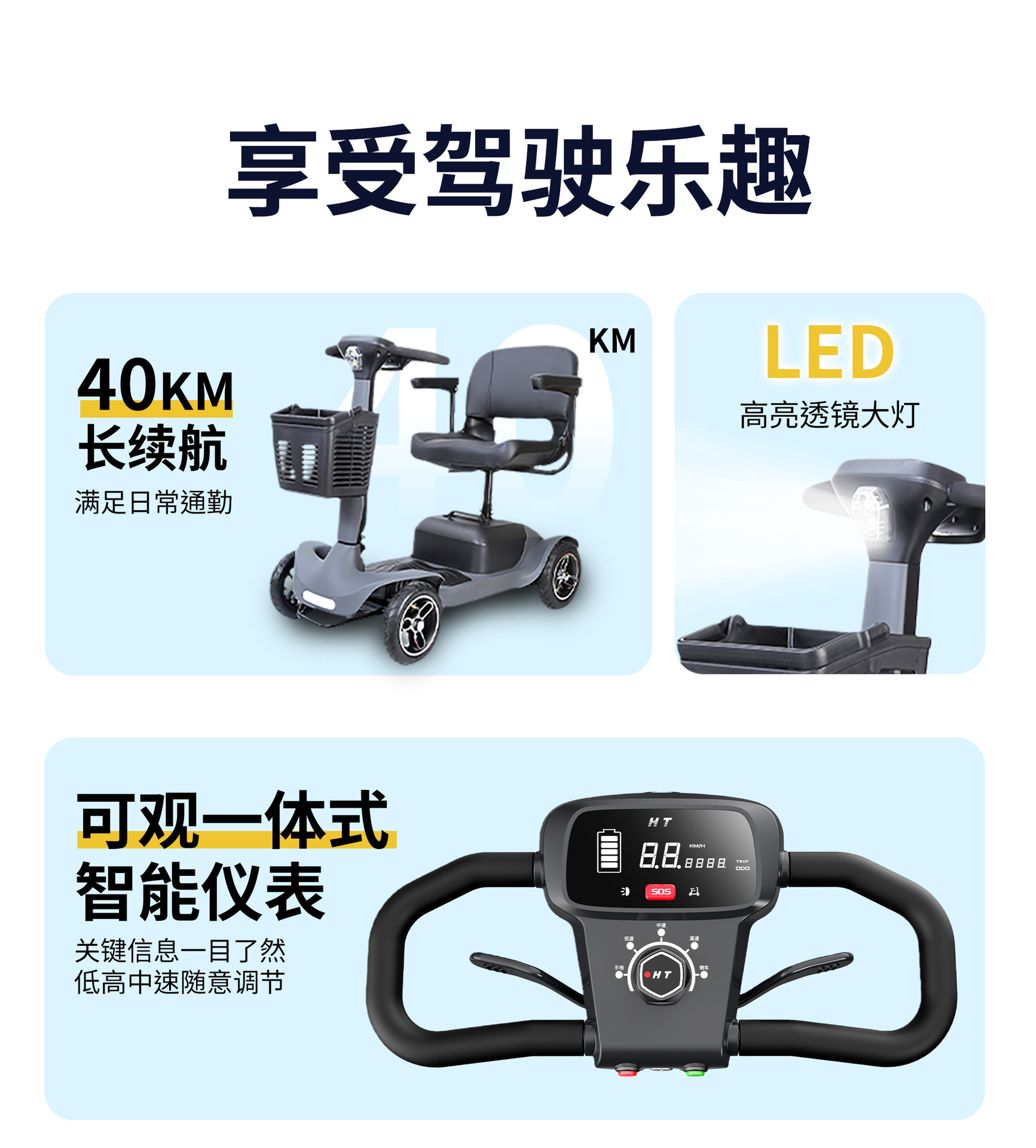 Elderly Mobility Scooter, Four-Wheel Electric Vehicle, Foldable, Long-Range, Smart, Portable, New Model, Safe Power-Assisted Vehicle for Disabled People