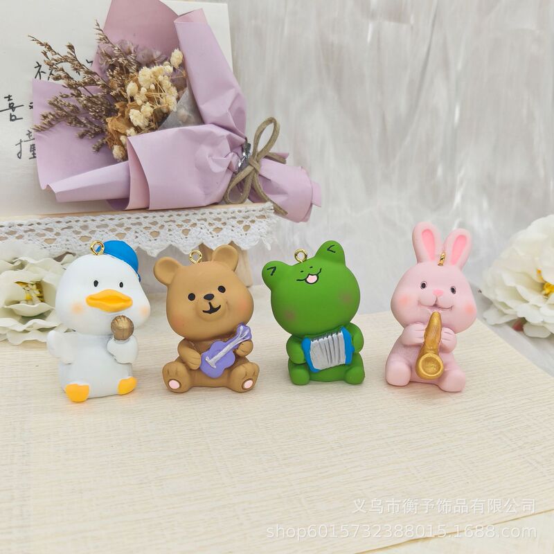 Resin cartoon band animal bunny bear frog duck Keychain Car decoration bag pendant gift