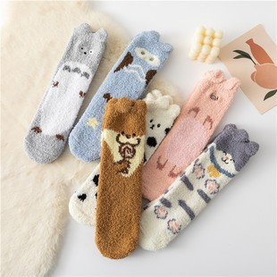 Women's coral fleece floor wool socks thickened warm fleece-lined sleeping autumn and winter towel mid-calf sleep