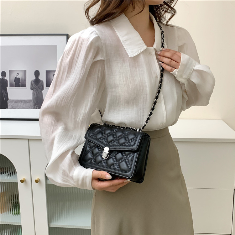 Diamond Pattern Embroidered Small Shoulder Bag For Women With Chain_voghion.com