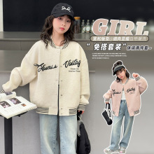 女童春秋外套2025新款青少年女孩春季圆领上衣儿童春装洋气棒球服