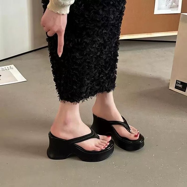Zapatillas de tacones gruesas francesas 2026 verano de moda versátil vacaciones cómodas zapatillas de tacones altos image 2