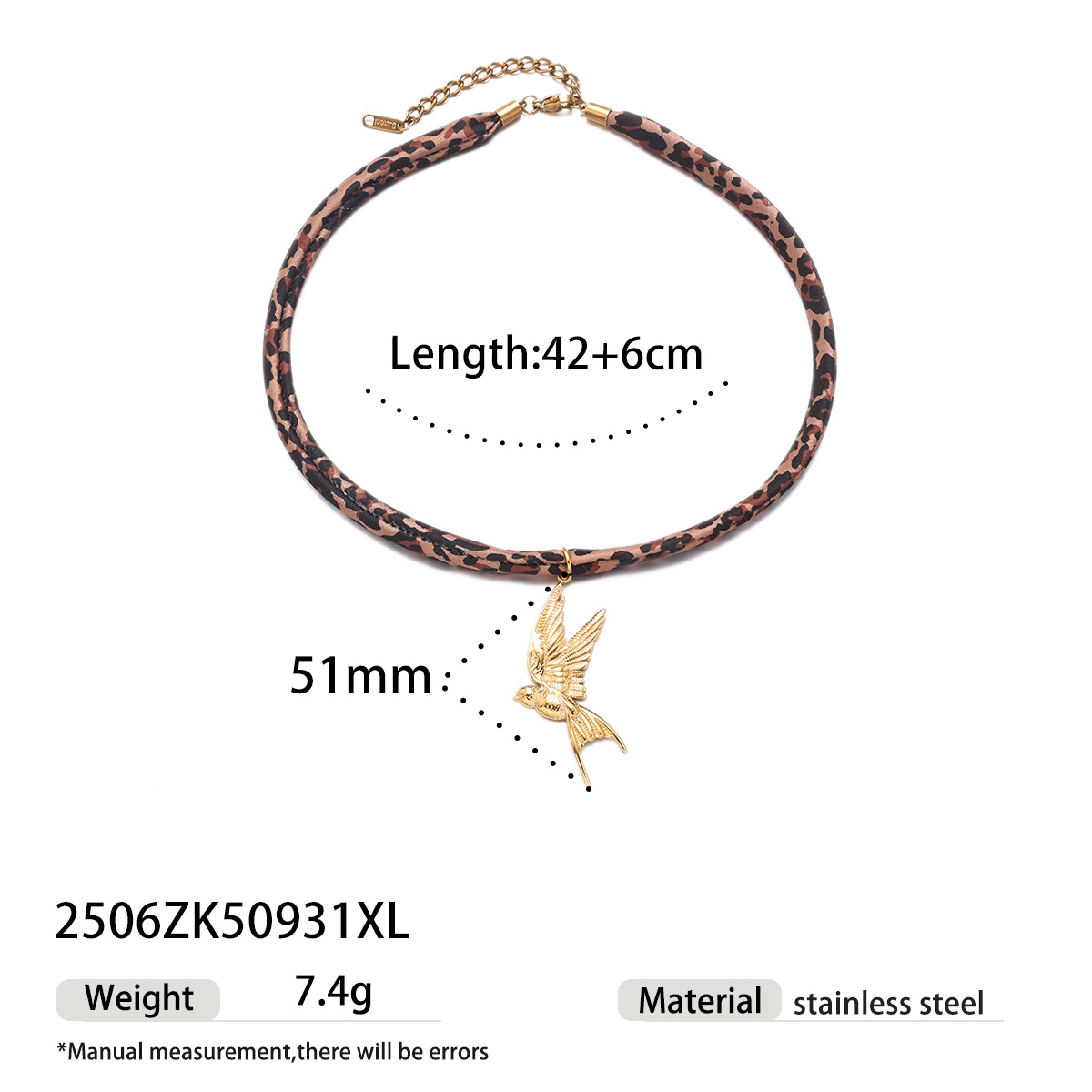 Tiana Europa y América collar de acero inoxidable dulce y fresco estilo de galía de galera variedad bufandas de seda de leopardo collar de acero de titanio joyería de venta caliente transfronteriza image 10