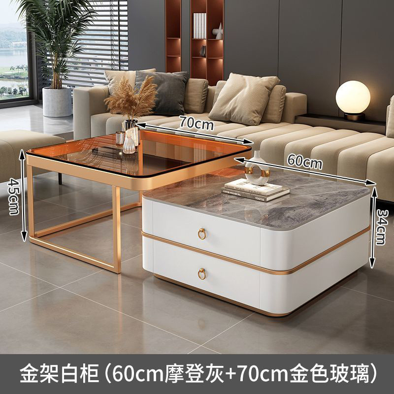 Mesa de centro de pizarra de roca, mesa de centro simple moderna de lujo ligero, sala de estar, hogar, apartamento pequeño, balcón, mesa auxiliar cuadrada italiana