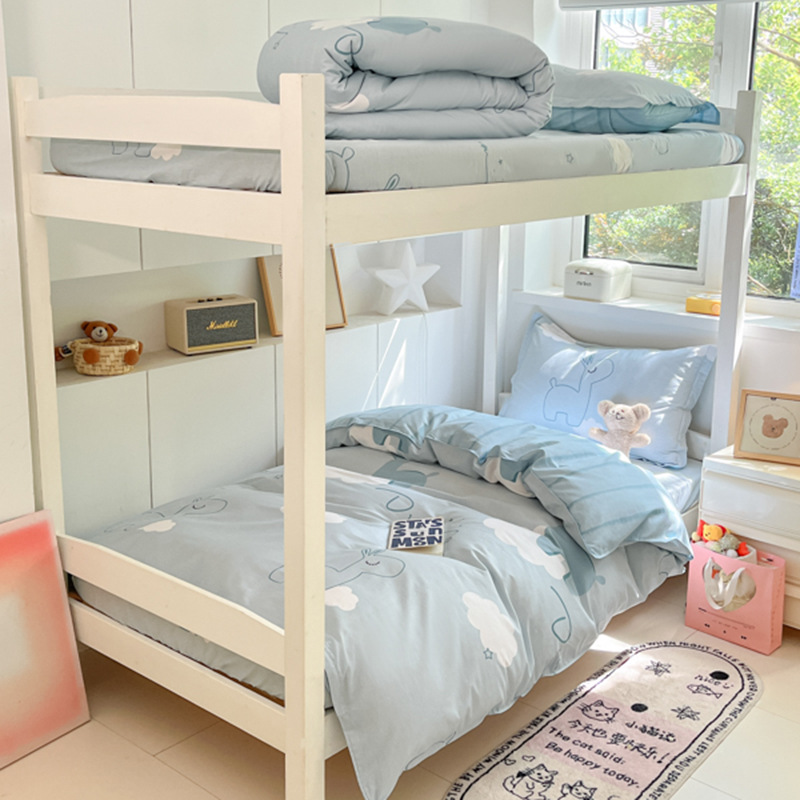 Juego de sábanas impresas de algodón de cuatro piezas Juego de tres piezas para estudiantes individual y doble, dormitorio doméstico de primavera y verano, sábanas lavables a máquina