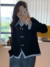 大码时尚假两件长袖外套女装2025新款春季胖遮肉显瘦设计感上衣