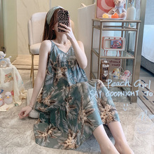 2025新款女士棉绸睡裙性感露背吊带睡衣亚马逊绵绸印花宽松家居服