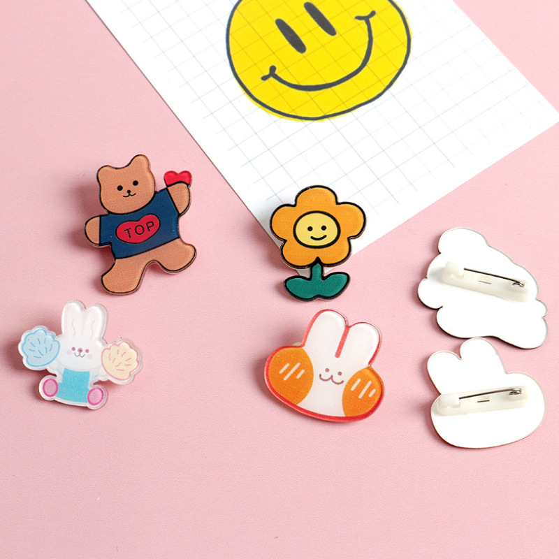 Cartoon Acrylic Brooch Cute Girl Heart Bag Decoration Gadgets Student Children's Jewelry Badge Paperclip