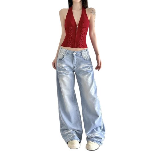 Jennie Same-style Strap Waist Hanging Neck Deep V-neck Vest Sexy Spice Girl Slim Look Short Slim-fit All-match Top
