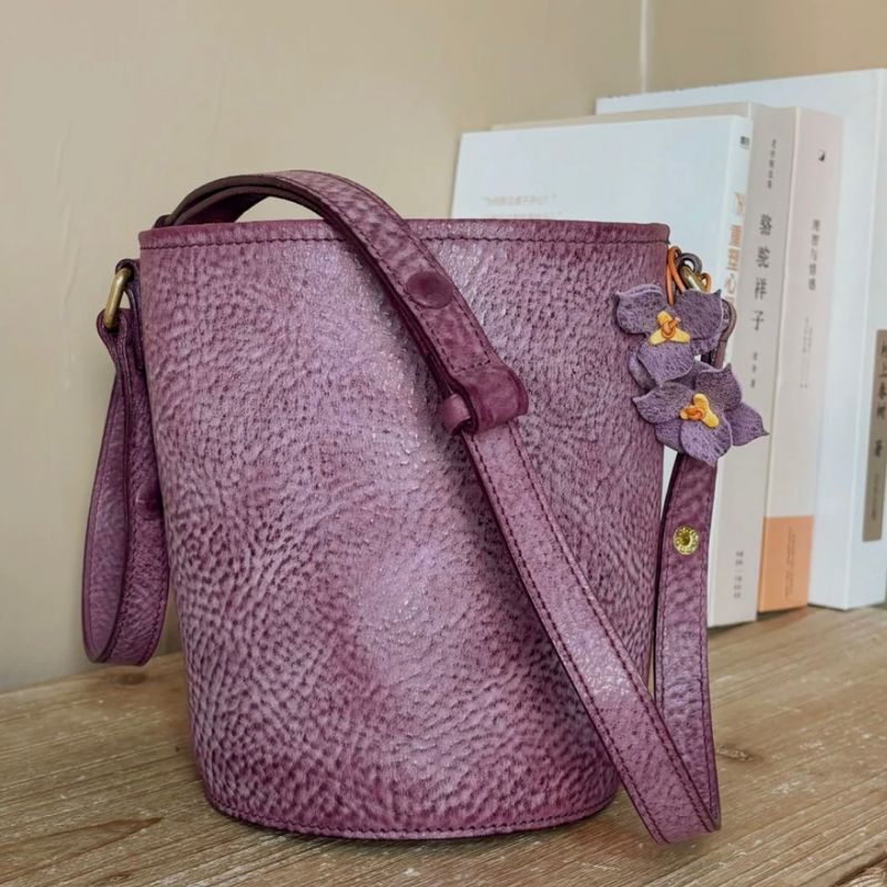 纯手工皮具女士真皮水桶包雾蜡植鞣皮女包底宽15.5cm  高18.7cm|undefined