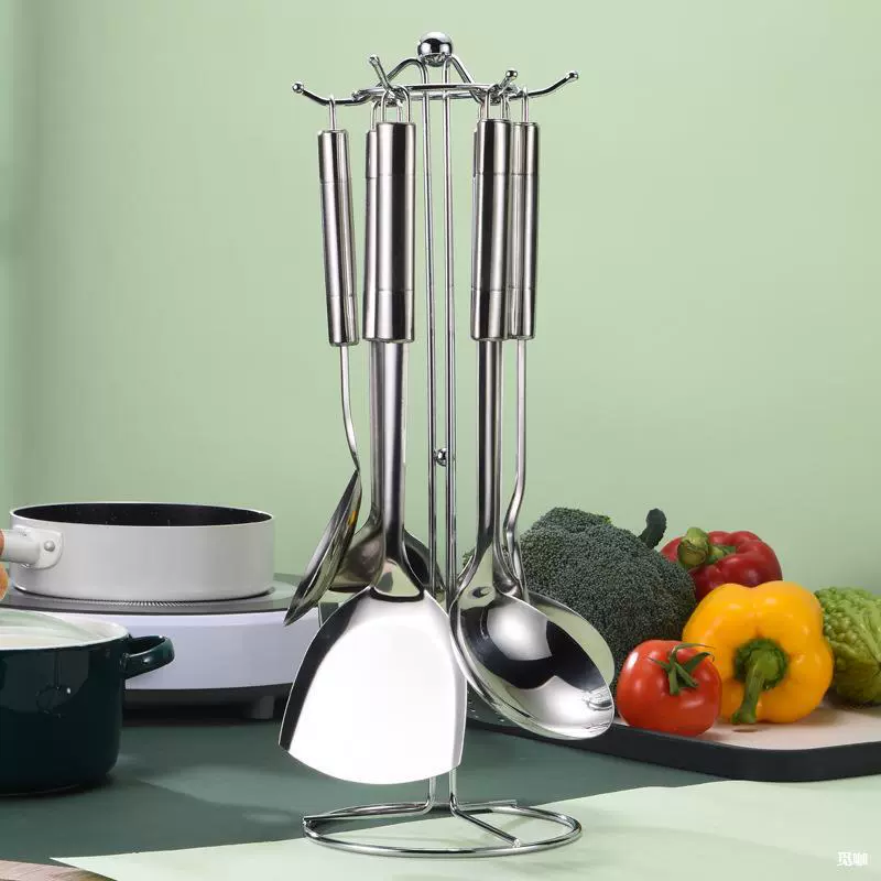 Двусторонняя яркая кухонная утварь из нержавеющей стали, набор из семи предметов, 1,0 мм, немагнитная утолщенная лопатка, ложка из нержавеющей стали, грабли для порошка Mika