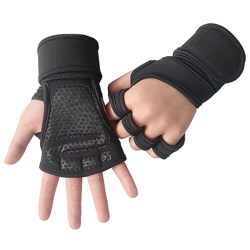 Workout wrist support band, silicone anti-slip and callus protection palm half-finger lifting weight anti-twist gloves