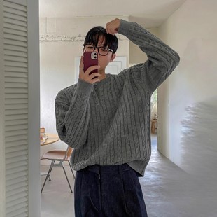 Heavy-Duty Knitted Twist Henley Collar Knitted Sweater Men's Spring and Autumn New Korean Style Lazy High-Level Loose Pullover Sweater