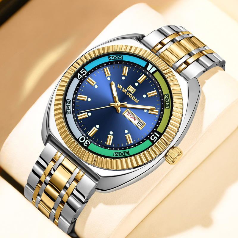 Cross-Border New Model Men's Watch with Steel Band, Dual Calendar, Luminous Large Dial, Fashionable Business Watch, Waterproof Quartz Watch Cross-Border New Model Men's Watch with Steel Band, Dual Calendar, Luminous Large Dial, Fashionable Business Watch, Waterproof Quartz Watch
