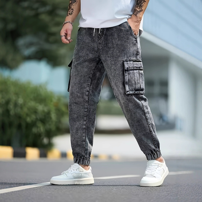 American-Style Multi-Pocket Workwear Jeans for Men, Wide-Leg, Loose-Fitting, Plus-Size, Amazon Trendy Brand, Exclusive Supply