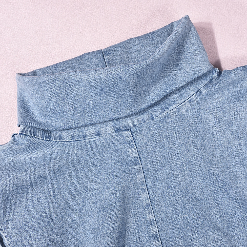 Denim Dress Sexy Cutout Washed Turtleneck Dress Women