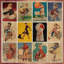 包邮女郎性感招贴画复古牛皮纸二战海报酒吧咖啡厅装饰墙画-