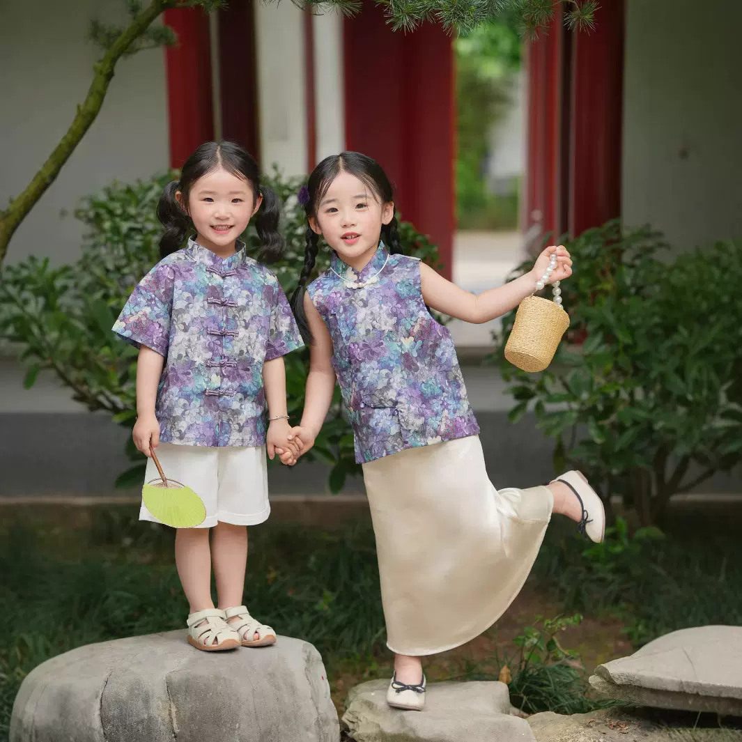 男女童套装夏季汉服款中小儿童洋气帅气国潮女童汉服宝宝亲子装潮