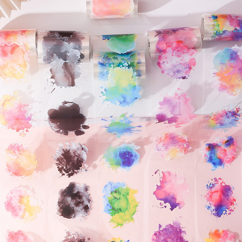 tinta teñida Shaohua caja de cinta adhesiva impermeable transparente para mascotas diy libro de mano diario pegatinas de tinta artística transfronteriza pegatinas de viento de tinta