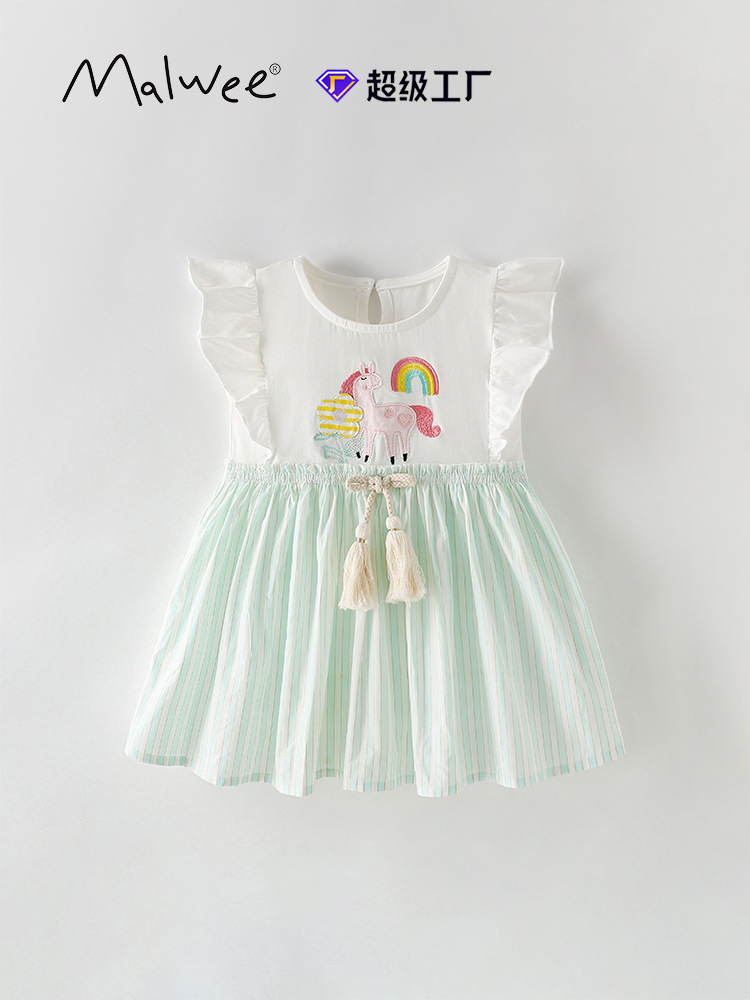 Vestido de niña malwee transfronterizo verano nuevo estilo europeo y americano niños pequeños y medianos cuello redondo manga corta estilo occidental falda de niña