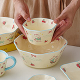 Пищевой дневник, милая миска в кремовом стиле, мультяшная керамическая миска для риса, ручная роспись, большая вместительная миска для еды с ложкой, оптовая продажа