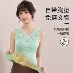 暖かい下着の秋の服の女性のベルベットの厚い底のシャツの低い襟の冬の上着の快適な胸のパッドのvネックのベスト