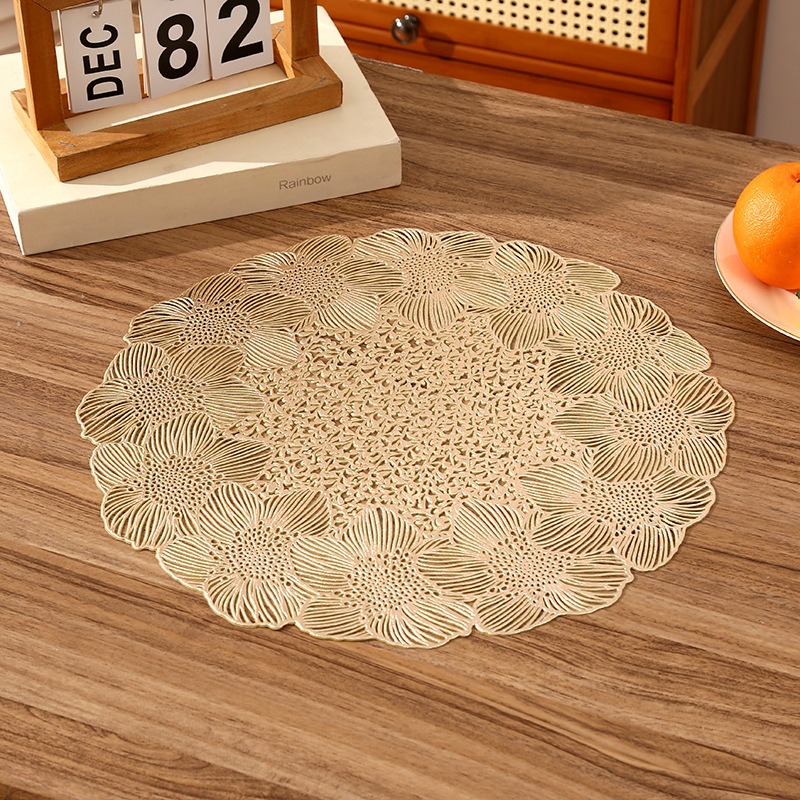 Transfronterizo Amazon anillo de flor redonda hoja PVC mantel mantel creativo pétalo de alta calidad ligero restaurante de lujo cojín de aislamiento al por mayor