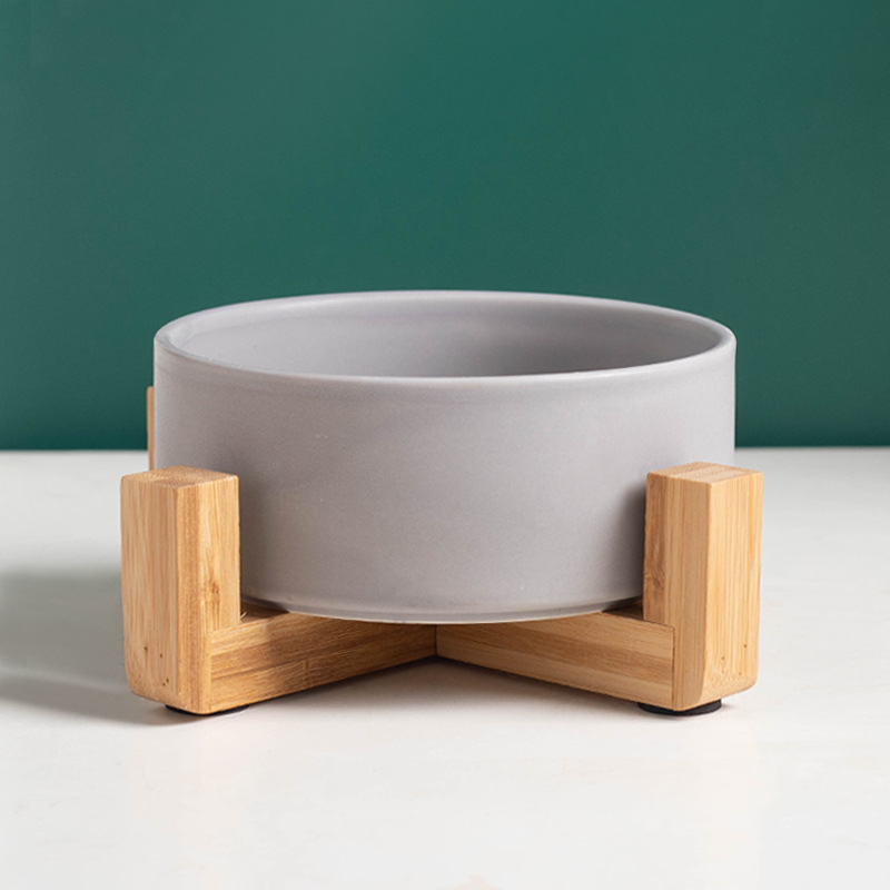 Tazón recto gris + estante de madera de un solo tazón