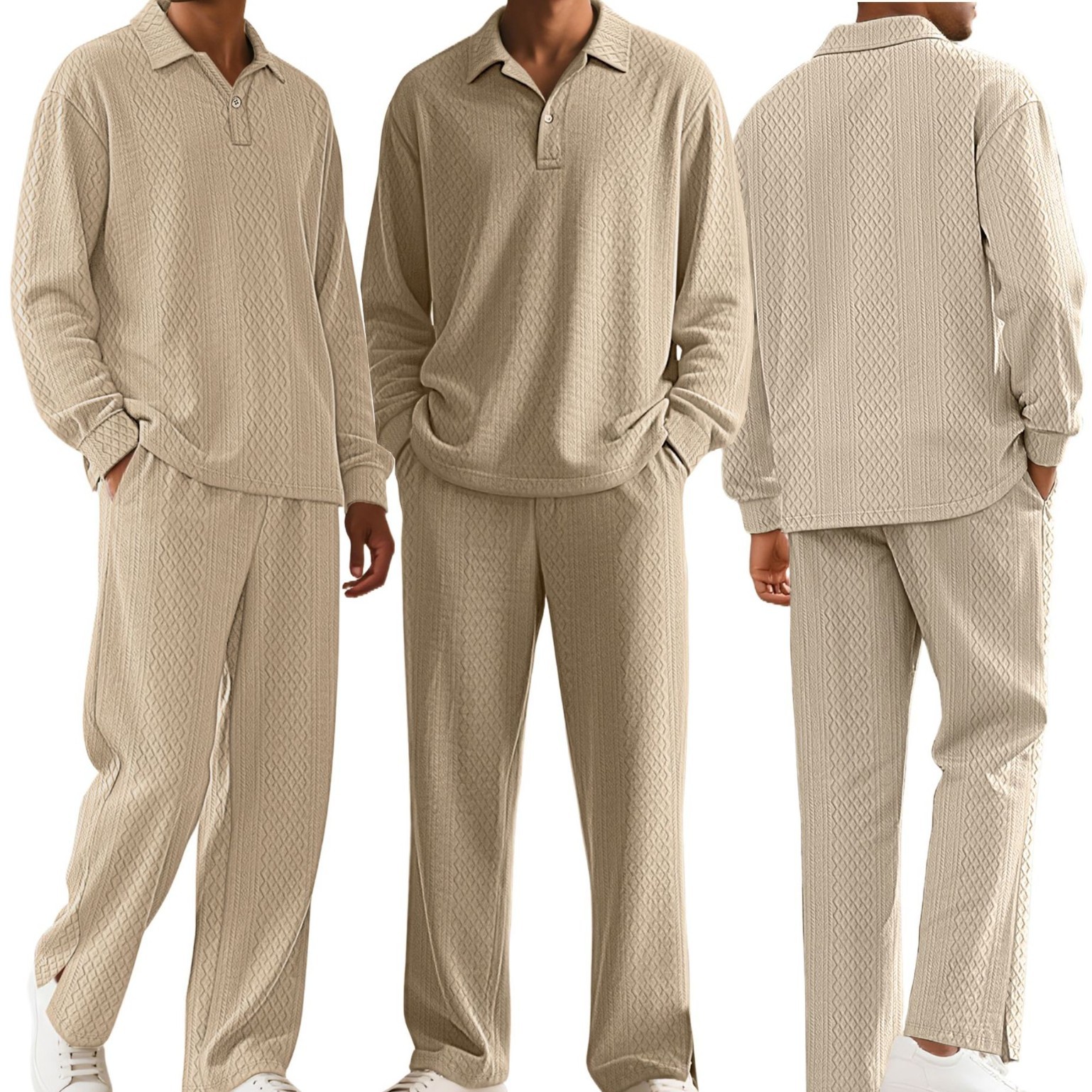 Transfronterizos europeos y americanos temu nuevo color sólido pantalones de polo de mangas largas comercio exterior amazon hombre suelto traje casual hombre